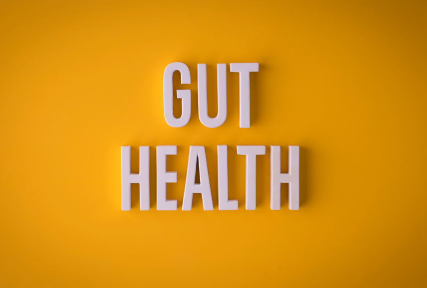 Gut health lettering on a yellow background