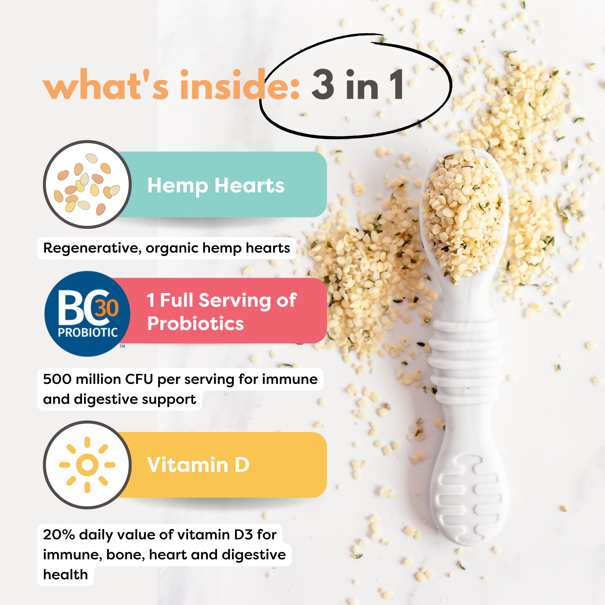 Organic Hemp Hearts + Vitamin D & Probiotics