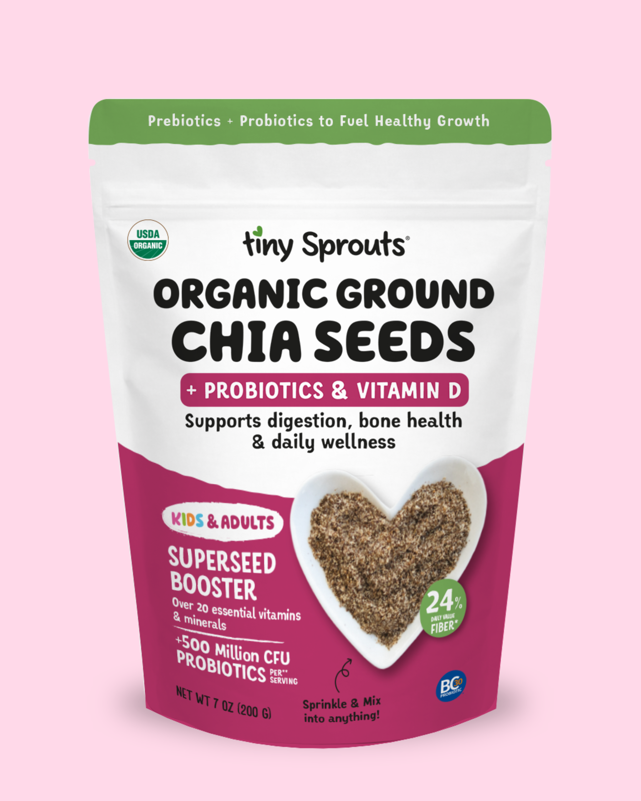 Organic Ground Chia Seeds + Vitamin D & Probiotics